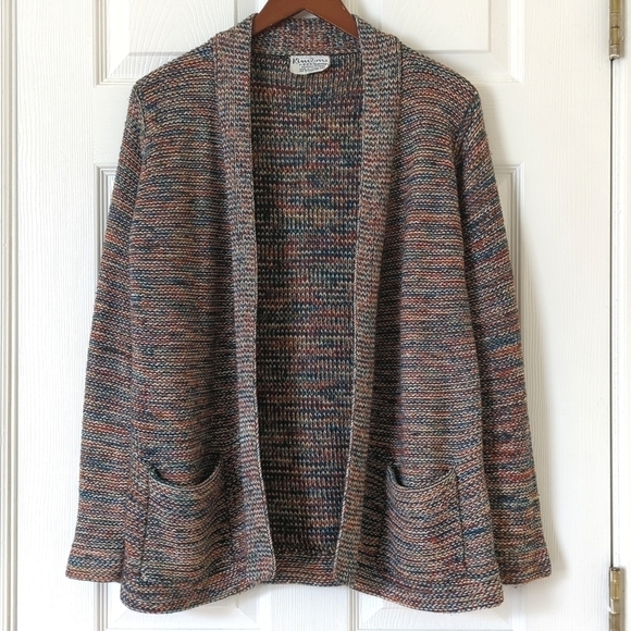 Kimlon Sweaters - Kimlon 80's Vintage Chunky Rainbow Space Dye Knit Open Front Cardigan Sweater S